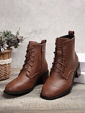 economico Stivali alla caviglia-Per donna Stivaletti Scarpe Bullock Stivali con tacco Giornaliero In pile Stivaletti Stivaletti Quadrato Punta tonda Vintage Informale Similpelle Cerniera Marrone scuro Nero