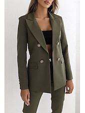 billiga Blazers och kostymer-Dam Kavaj Knapp Ensfärgat Ledigt / vardag Stylish Normal Ytterkläder Långärmad Vinter ArmyGreen S