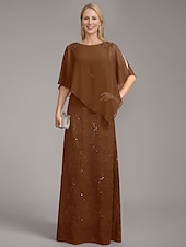 preiswerte Bodenlänge-A-Linien-Kleid, elegantes Kleid für die Brautmutter, Rundhalsausschnitt, bodenlang, Chiffon, halbe Ärmel, mit Spitze, einfarbig, 2025