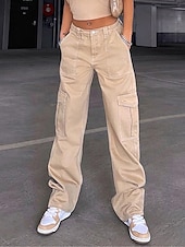 economico pantaloni cargo da donna-Per donna Pantaloni cargo Di tendenza Streetwear Lunghezza intera Vita alta Liscio Multi tasca comodo Morbido Comodo Media elasticità Esterno Strada Nero Cachi Grigio Primavera &amp; Autunno Standard