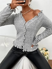 cheap Solid Colors-Women&#039;s Sweater Cardigan Casual Soft Pure Color Ribbed V Neck Buttons Knitted Long Sleeve Regular Tops Knit Outdoor Daily Weekend Pink Brown Fall Winter