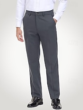  Herren Polyester Anzughose Formell Schwarz Grau Einfarbig Standard Passform Lang Mikroelastisch