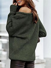 billige Solide farger-Dame Genser Pullover genser Fritid Myk Ren farge Riflet Båthals Strikket Langermet Vanlige topper Strikke utendørs Daglig Helg Rosa Brun Høst Vinter