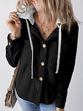 abordables Manteaux &amp; trenchs-Veste d&#039;Hiver Femme Extérieur Plein Air Usage quotidien mode Décontractées Avec poches Normal Manteau Noir Vert Véronèse Automne Hiver Boutonnage Simple Sweat à capuche Standard S M L XL 2XL
