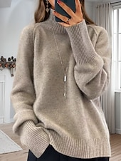 cheap Pullovers &amp; Tops-Women&#039;s Sweater Pullover Sweater Jumper Turtleneck Knit Knitted Raglan Sleeves Spring Fall Home Daily Holiday Daily Casual Soft Long Sleeve Pure Color White Light Green