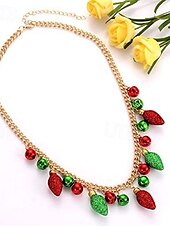 abordables Collar de mujer-Conjunto festivo de collar y pendientes navideños con campanas navideñas y adornos de bombillas brillantes: perfecto para fiestas navideñas