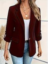 billiga Blazers och kostymer-Dam Kavaj Knapp Ensfärgat Ledigt / vardag Stylish Normal Ytterkläder Långärmad Vinter Rödvin S