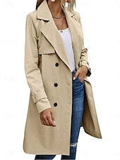 billiga Trenchcoats-Dam Kappa Utomhus Gata Dagliga kläder Höst Vinter Normal Täcka Normal Håller värmen Andningsfunktion Stylish Ledigt Jacka Långärmad Slät Med fickor Svart Armégrön Rubinrött