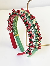 voordelige Haaraccessoires voor dames-Feestelijke rode kersthoofdband voor dames met rode, groene en zilveren kralen - haaraccessoire voor de feestdagen en vieringen