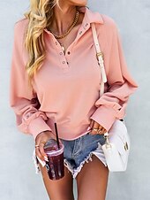 billige Teksturert hettegensere og sweatshirt-Dame عادي Fritid Langermet Rullekrage Crop Tops Gate Hverdag Knapper Rosa Grønn Beige Høst Vinter