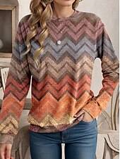 voordelige Gestreepte en Geometrische Tops-dames sweatshirt kleur blok gestreept straat dagelijks gebruik print casual ronde hals lange mouw micro-elastisch herfst winter comfrt ademend zacht materiaal