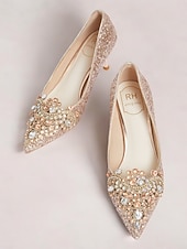 ieftine Mireasă-Pantofi cu toc de mireasă cu sclipici auriu și șampanie, pantofi stiletto cu cristale pentru nunți de lux și de seară