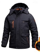 cheap Men&#039;s Jackets &amp; Coats-Men&#039;s Outdoor Jacket Fleece Jacket Sports &amp; Outdoor Thermal Warm Fleece Lining Detachable Hood Winter Autumn / Fall Active Sports Regular Black Navy Blue Khaki Army Green Jacket