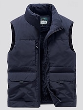 levne Gilety-Pánské Rybářská vesta Denní Na běžné nošení Jaro &amp; podzim Kapsy Polyester Pohodlné Pevná barva Zip Stojáček Černá Khaki Tmavomodrá Tmavě šedá Vesta