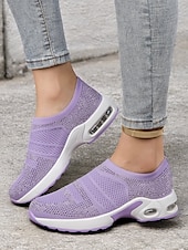 preiswerte Damen-Sneaker-leichte lila Slip-On-Sneaker für Damen mit Strass-Details – bequeme Luftpolstersohle zum Gehen und für die Freizeit