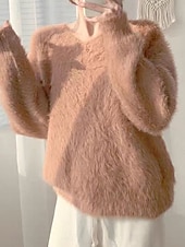 olcso Szilárd színek-női pulóver pulóver pulóver fuzzy jumper v nyak bordázott kötött kötött ősz tél szabadtéri mindennapi hétvége alkalmi puha hosszú ujjú tiszta szín sárga kék