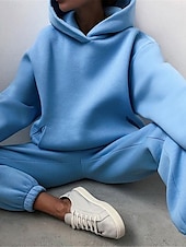 tanie Damskie dresy-Damskie Moda Moda miejska Codzienny Bluza z Kapturem Spodnie dresowe Długi rękaw Kaptur Równina Codzienny Biały Niebieski Ciemnoszary Jesień Regularny