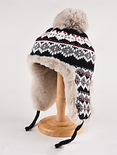 economico Cappelli da donna-berretto invernale lavorato a maglia con pompon e fodera in pelliccia sintetica - caldo berretto con paraorecchie per donna