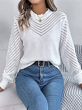 economico Colori solidi-Per donna Felpa Pullover Maglione Informale Morbido Colore puro A coste Girocollo Traforato Lavorato a maglia Manica lunga Top regolari Maglia Esterno Giornaliero Fine settimana Bianco Arancione