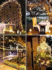 お買い得  太陽光発電-50m-500LED/100m-1000LED 屋外用高輝度銅線ライトストリング 大型ソーラーパネル 中庭の軒先 クリスマスツリー バルコニー フェンス 聖なる祭りの雰囲気 装飾用ライトストリング