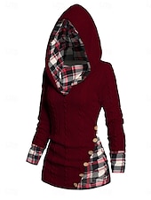 economico Motivi grafici e dettagli-Per donna Felpa Pullover Maglione Informale Morbido A quadri A coste Con cappuccio Collage Lavorato a maglia Manica lunga Top regolari Maglia Esterno Giornaliero Fine settimana Vino Beige Autunno
