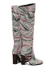 abordables Bottes souples-bottes souples marron au-dessus du genou pour femmes - talon épais, bout pointu, chaussures décontractées élégantes pour l&#039;automne et l&#039;hiver