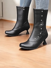 baratos Década de 1920-botas femininas vintage bicolores com detalhes de botões e salto baixo – botas com fecho de zíper estilo retrô para a moda outono e inverno