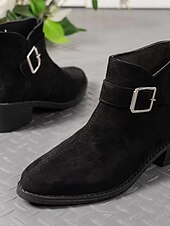 abordables Botines-Botines con estampado de leopardo para mujer con correa de hebilla, estilo occidental informal, tacón bajo cómodo para uso diario