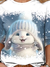 economico Maglietta Animali-Maglietta da donna maniche lunghe inverno grafica con coniglio stampa casual collo a giro festività schema di fiocco di neve vestibilità regolare azzurro chiaro bianco