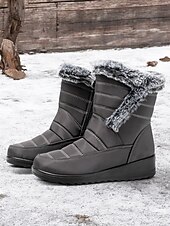baratos Botas de neve e inverno-botas de neve femininas de inverno azul marinho com forro de pele sintética – botas quentes à prova d&#039;água e antiderrapantes