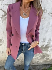 voordelige Blazers &amp; Kostuums-Dames Blazer Werk nappi Effen Kleur Ademend OL-stijl Normale pasvorm bovenkleding Lange mouw Herfst Wit S