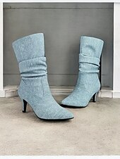 cheap Slouch Boots-Women&#039;s Beige Slouch Mid-Calf Boots with Pointed Toe and Kitten Heel – Chic Fall Fashion for Casual and Dressy Occasions