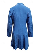 billige svart mini kjole-kvinners svart kjole mini kjole plissert knapp elegant v-hals langermet svart hvit rosa farge