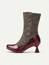 baratos Década de 1920-botas femininas vintage bicolores com detalhes de botões e salto baixo – botas com fecho de zíper estilo retrô para a moda outono e inverno