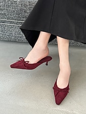 olcso Női papucsok és klumpák-női bordó lakk műbőr öszvérek masnival - elegáns felcsúsztatható sarkú hegyes orrral az elegáns ruhákhoz
