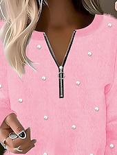 cheap Hoodies &amp; Sweatshirts-Women's Sweatshirt Fuzzy Pink Long Sleeve Fluffy Half-Zip Pullover Cozy Casual Fashion Fall Winter