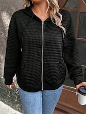 tanie kurtka z kapturem-Damskie Zwykła kurtka Kurtka z kapturem Na zewnątrz Ulica Dzienne zużycie Jesień Zima Regularny Płaszcz Regularny Keep Warm Oddychający Elegancki Codzienny Kurtki Długi rękaw Równina Z kieszeniami
