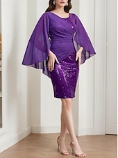 billiga Cocktailklänningar-Skjortklänningar Cocktailklänningar Glittrande Klänning Formal Knälängd 3/4 Längd Ärmar Juvel Hals Sequined med Glittrig Schal Klänningar