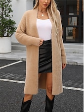 voordelige Vesten en bovenkleding-dames vest open fuzzy front gebreid gebreid herfst winter werk elegant mode dagelijks lange mouw effen kleur wit kaki