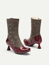 baratos Década de 1920-botas femininas vintage bicolores com detalhes de botões e salto baixo – botas com fecho de zíper estilo retrô para a moda outono e inverno