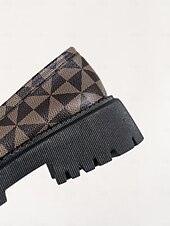 abordables Zapatillas sin cordones y mocasines de mujer-Mocasines gruesos con diseño geométrico para mujer con hebilla de metal: zapatos modernos sin cordones con suela dentada para un estilo informal y urbano