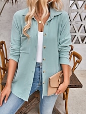 cheap Shirt Jackets-Women&#039;s Casual Jacket Outdoor Street Daily Wear Fall Regular Coat Regular Fit Thermal Warm Breathable Stylish Casual Jacket Long Sleeve Stripes and Plaid with Pockets Print Black Blue Khaki