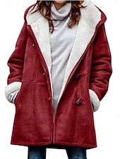 economico Puffers &amp; Parka-Per donna Giacca in pile Cappotto teddy Giacca con cappuccio Tenere al caldo Traspirante Tasche In pile Informale Liscio Da mare Strada Da tutti i giorni Per uscire Monopetto Standard Felpa Standard