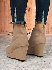 cheap Ankle Boots-Women&#039;s Faux Suede Wedge Ankle Boots with Lace-Up Design - Comfortable Platform Boots for Casual and Everyday Wear