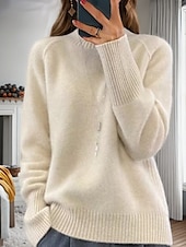 cheap Pullovers &amp; Tops-Women&#039;s Sweater Pullover Sweater Jumper Turtleneck Knit Knitted Raglan Sleeves Spring Fall Home Daily Holiday Daily Casual Soft Long Sleeve Pure Color White Light Green