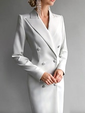 economico Lunghezza del tè-Abiti Cocktail Aderente Abito Tuxedo Abito Blazer Abito Elegante Abito Formale Ospite di Matrimonio Lunghezza Tè Maniche Lunghe Collo Rever Tagliato Crepe Elastico con Tasca Abiti Derby 2025