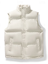 billiga Gilets-Herr Pufferväst Dagligen Ledigt Vår &amp; Höst Ficka Polyester Bekväm Ensfärgat Dragkedja Hög krage Svart Blå Kaki Väst