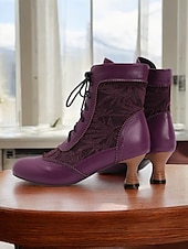 cheap 1920s-Victorian Style Women&#039;s Ankle Boots with Lace Design and Faux Leather Accents – Vintage Lace-Up Footwear for Casual and Costume Occasions