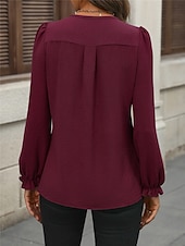 preiswerte Elegante Oberteile-Damen Hemd Bluse Feste Farbe Basic Brautkleider schlicht Langarm Gekerbter Hals Normale Oberteile Täglich Schwarz Wein Herbst Winter