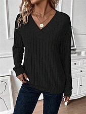 abordables Hauts de Travail pour Femmes-Femme T shirt Plein Mode Moderne Décontractées manche longue Col V Hauts réguliers du quotidien Fin de semaine Noir Gris Automne Hiver